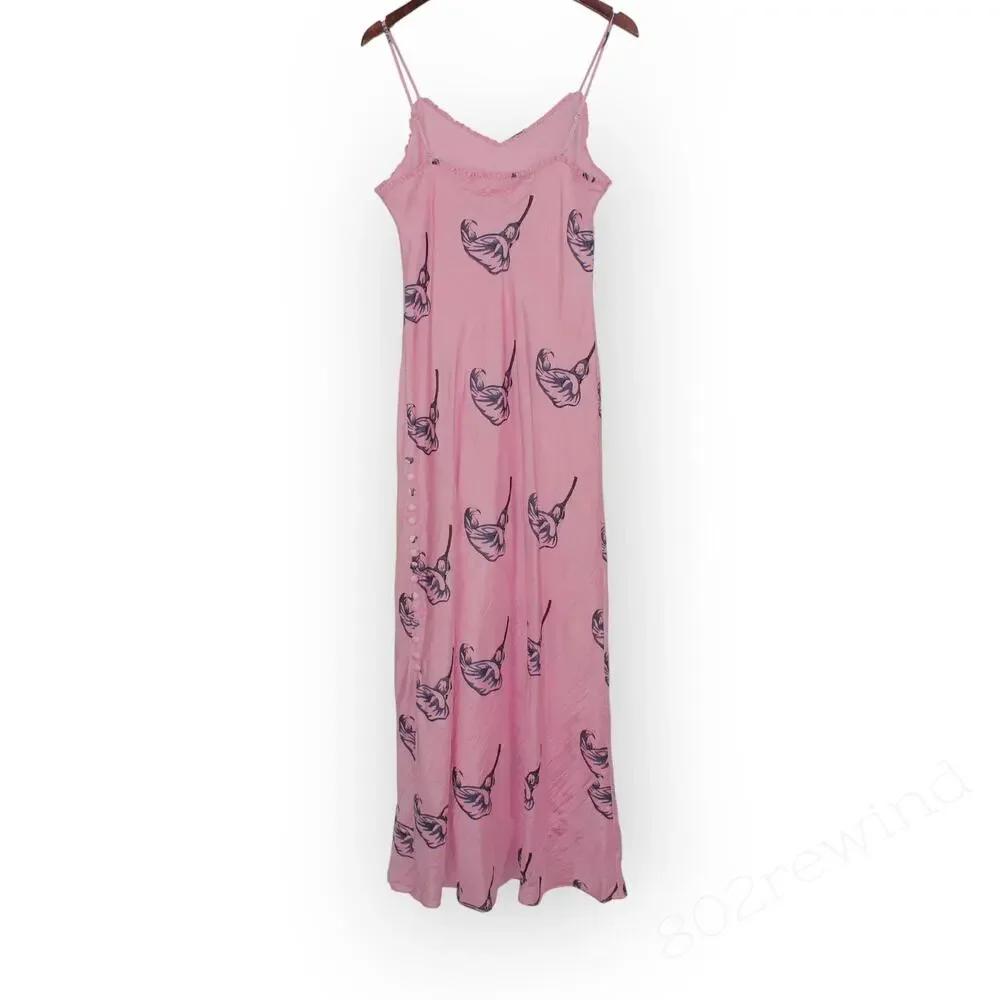 Large Alix of Bohemia Athens Pink Calla Lily Silk Slip Dress Sweetheart Lined - Picture 4 of 16